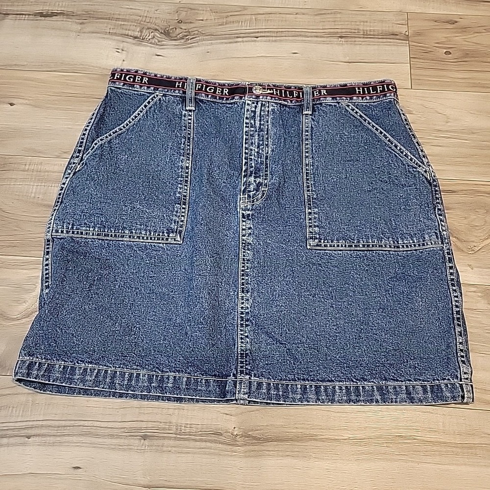 VTG Tommy Hilfiger Denim Mini‎ Skirt Spell Out Women's 16 Y2K